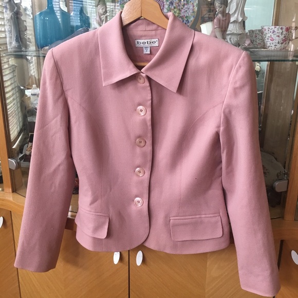Bebe wool crop Barbie blush pink blazer button down - Picture 4 of 12